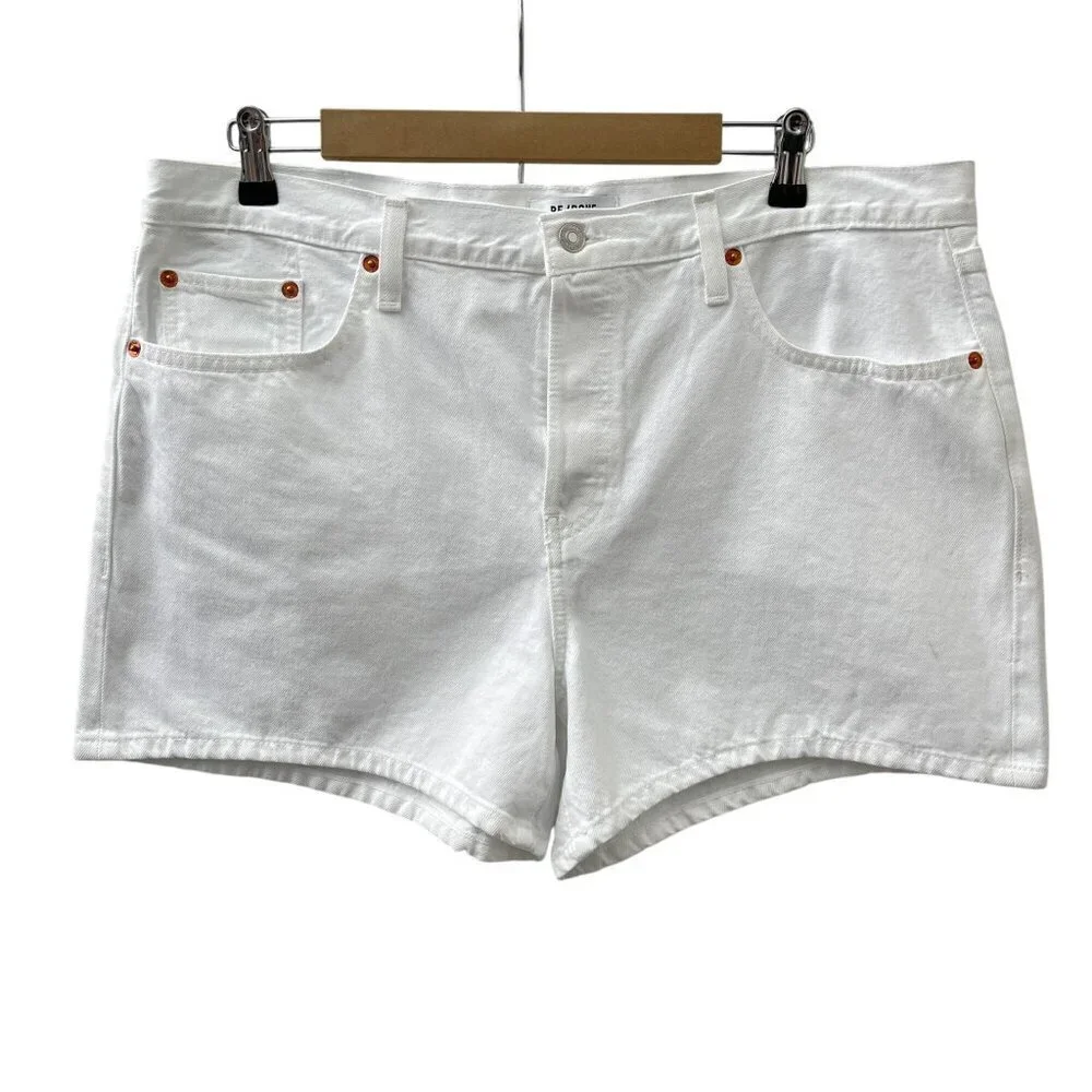 Re/Done Button Fly Mid-Rise Boy Shorts White Rigid Denim Womens 32‎ NWT - Picture 4 of 16